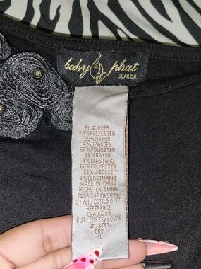 Baby Phat Black Floral Applique Tunic Top